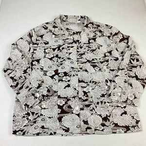Chicos Lightweight Button Jacket Floral 3/4 Sleeve Pockets Linen Blend 3 XL